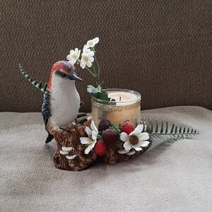 Woodpecker Figurine with Candle and Floral Accents